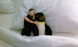 After the first day of convention, Kenny is all tuckered out and went to bed while Lauren went to the banquet.